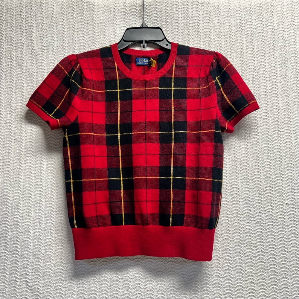 polo ralph lauren / red and black plaid blouse size medium